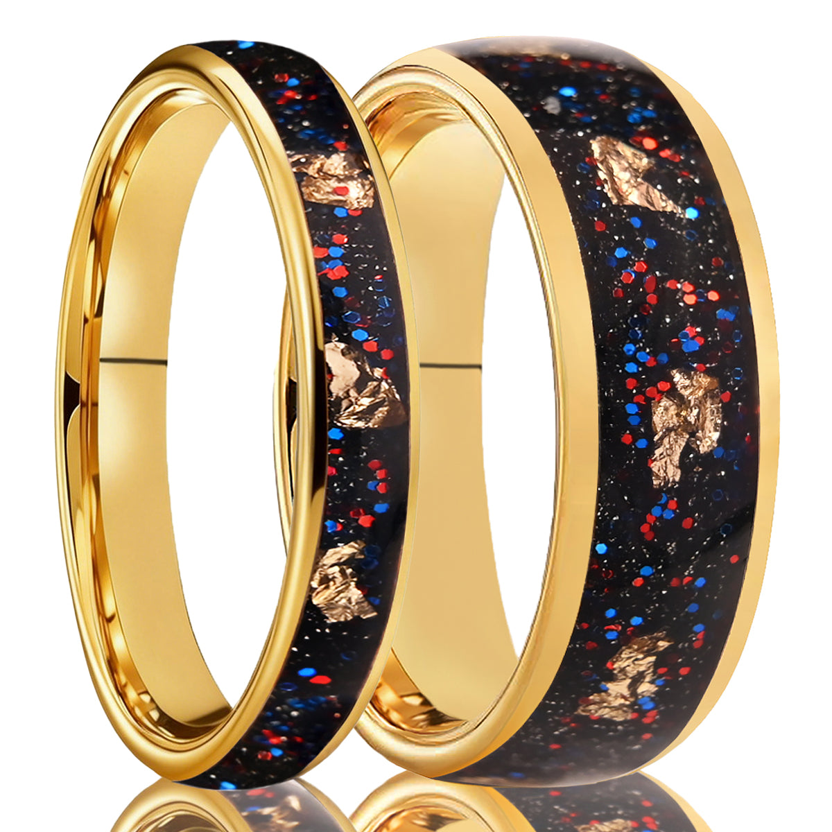 8MM/6MM Gold Color Tungsten Carbide Rings Men's Wedding Bands, Inlaid With Gold Foil And Opal Couples Promise Ring-3