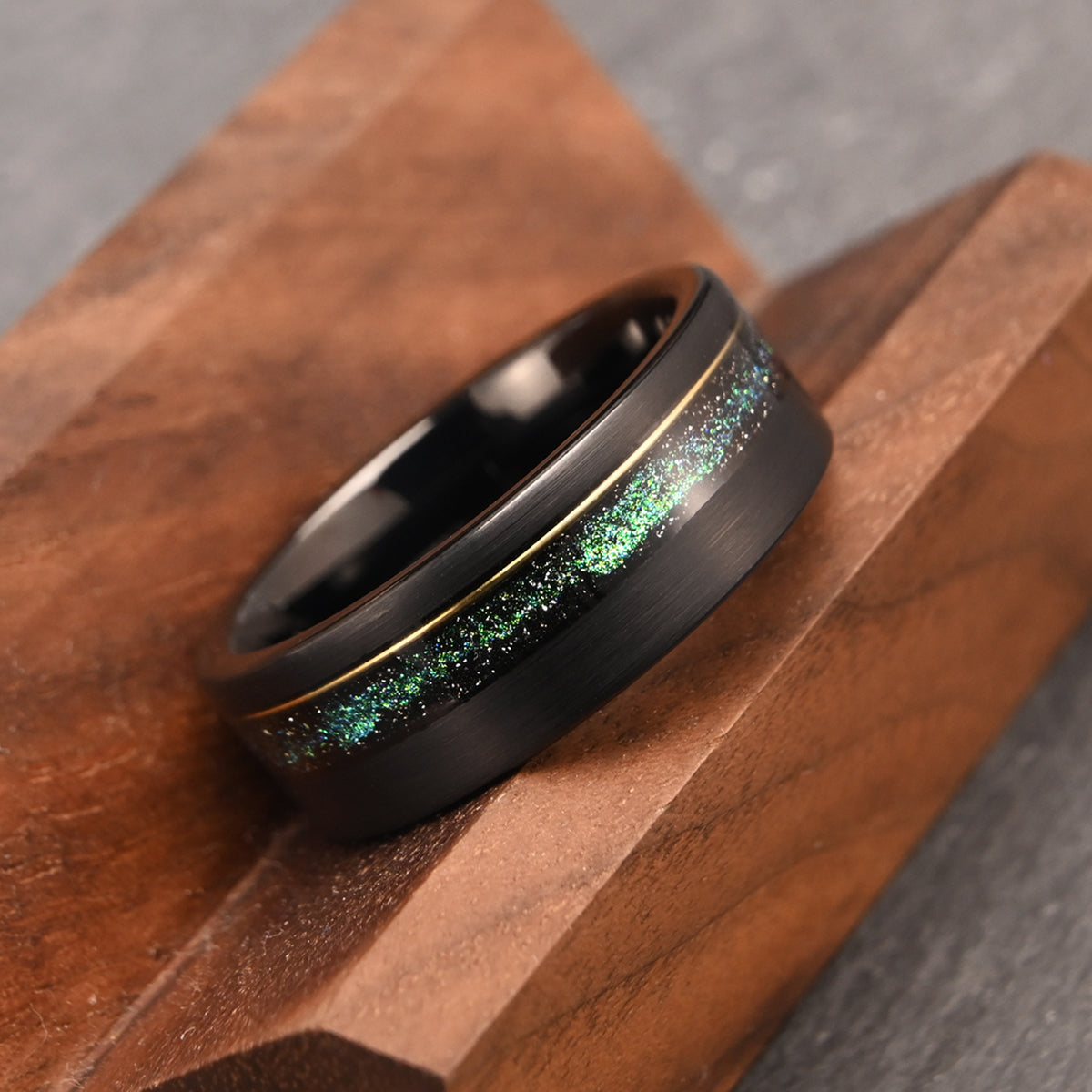 8MM Black Tungsten Carbide Ring Men's Wedding Bands Inlaid with quicksand, Engagement & Wedding Ring, Promise Ring Galaxy Rings-zoom-3