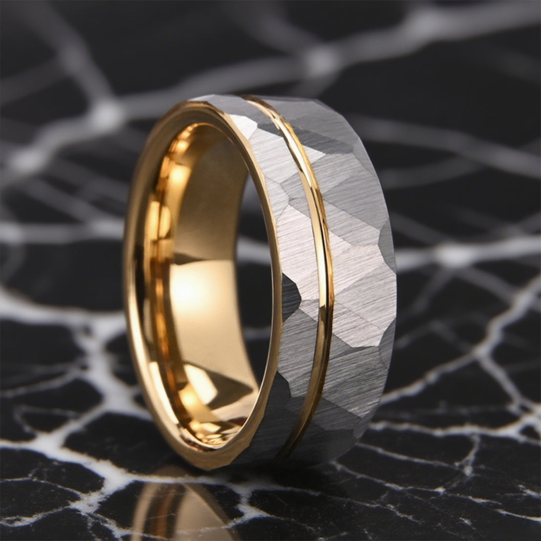8Mm Gold Tungsten Carbide Ring Hammered Rings Men’s Wedding Bands Classic Men’s Jewelry Engagement Ring Wedding Ring-5