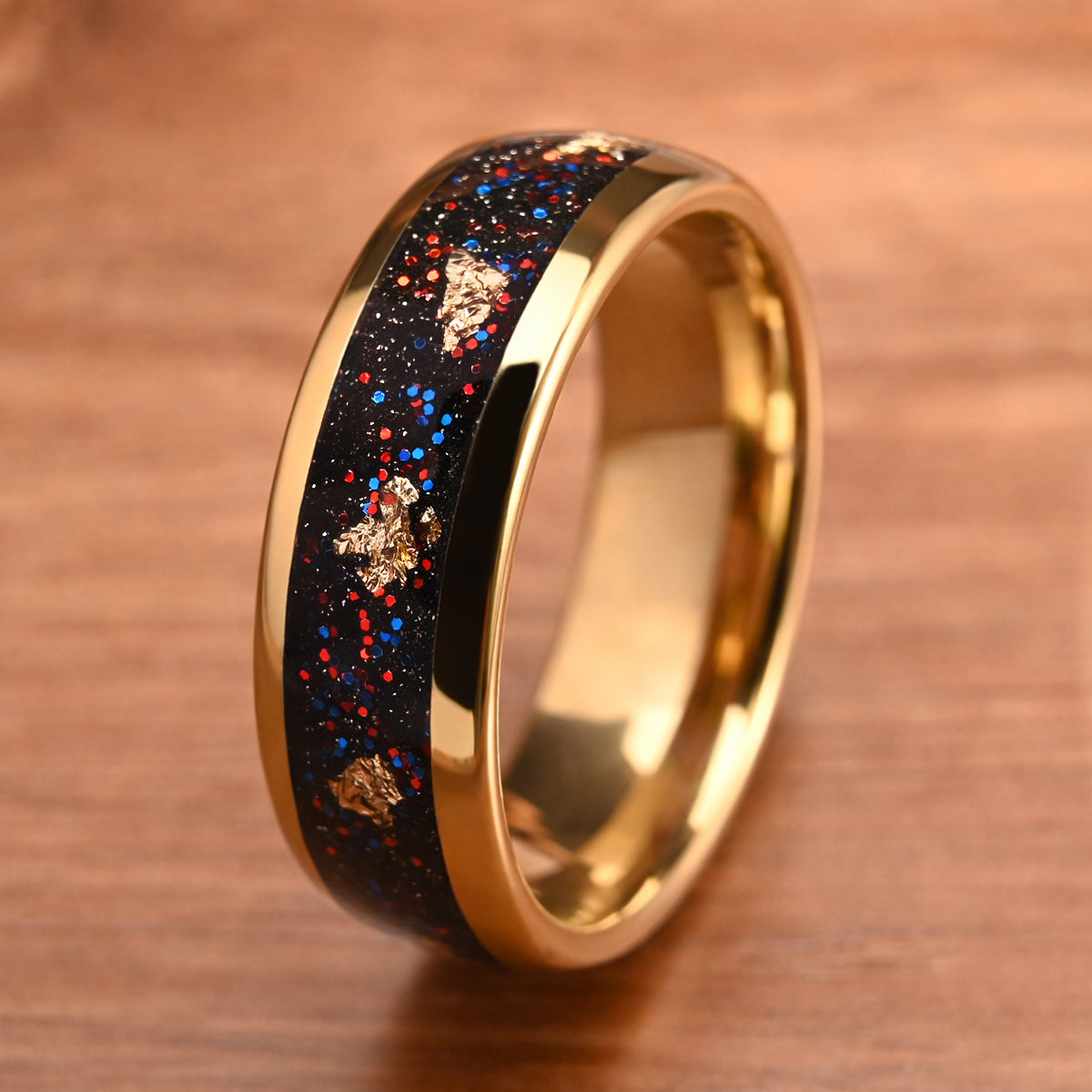 8MM/6MM Gold Color Tungsten Carbide Rings Men's Wedding Bands, Inlaid With Gold Foil And Opal Couples Promise Ring-8