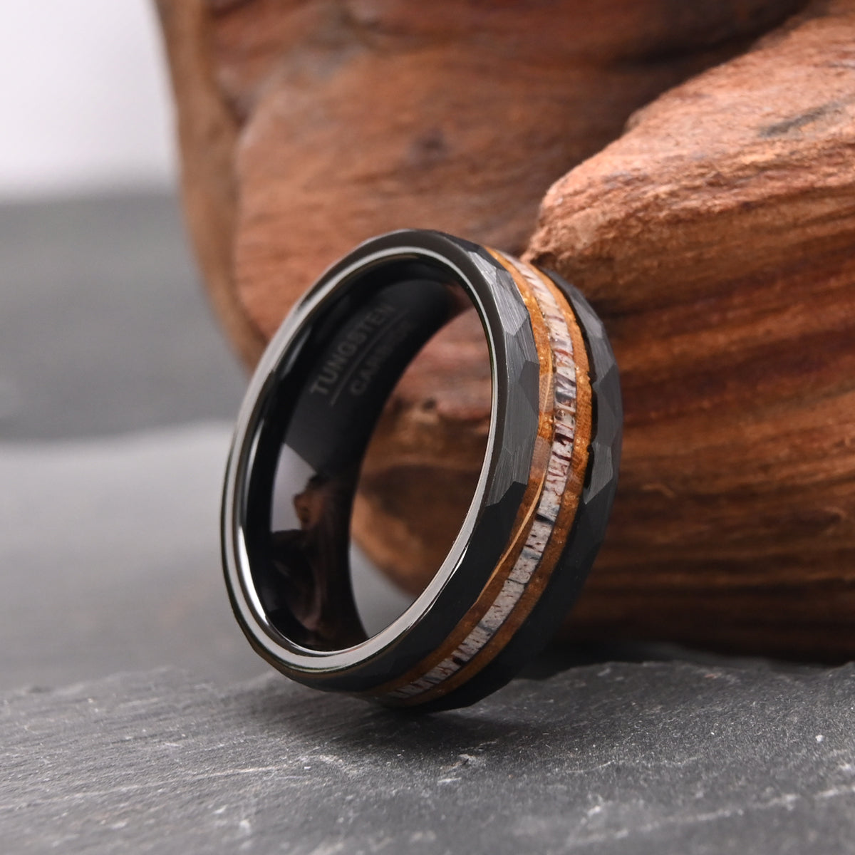 8MM Black Tungsten Carbide Ring Set With Deer Antler Men's Wedding Ring Fashion Jewelry Engagement Ring Wedding Ring-4