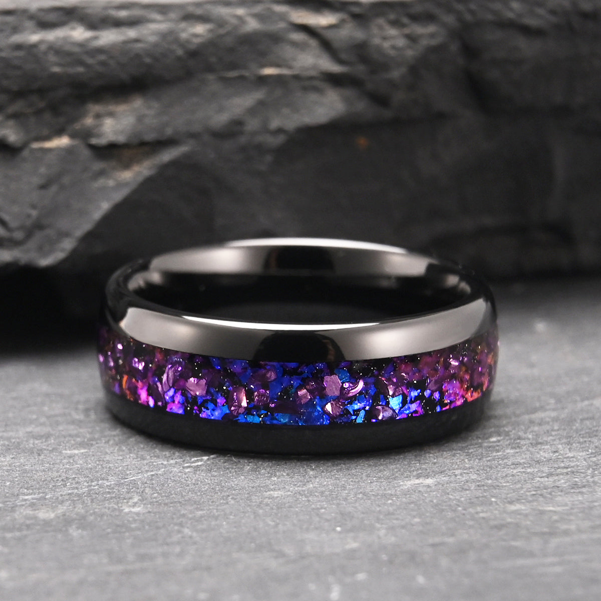 8MM/4MM Amethyst Tungsten Carbide Ring Galaxy Ring Couple's Rings Men's Wedding Ring Fashion Jewelry Engagement Ring Promise Ring-zoom-4