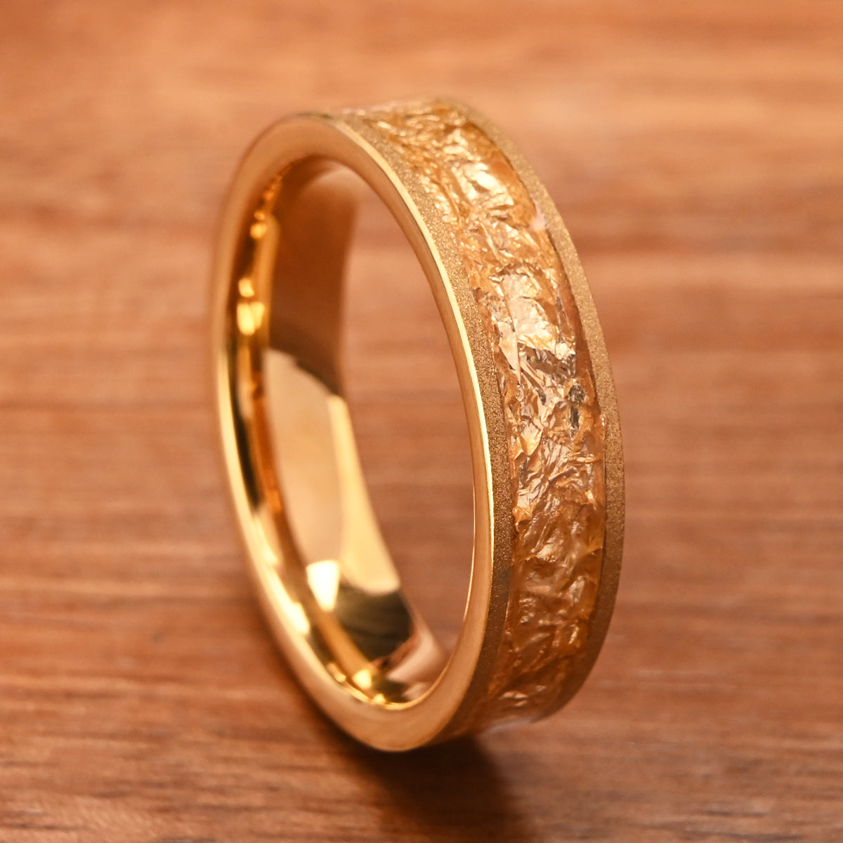 6MM Gold Color Tungsten Carbide Ring Men's Wedding Bands inlaid with Gold Foil 18K Gold Plated Men's ring, wedding engagement rings-zoom-4