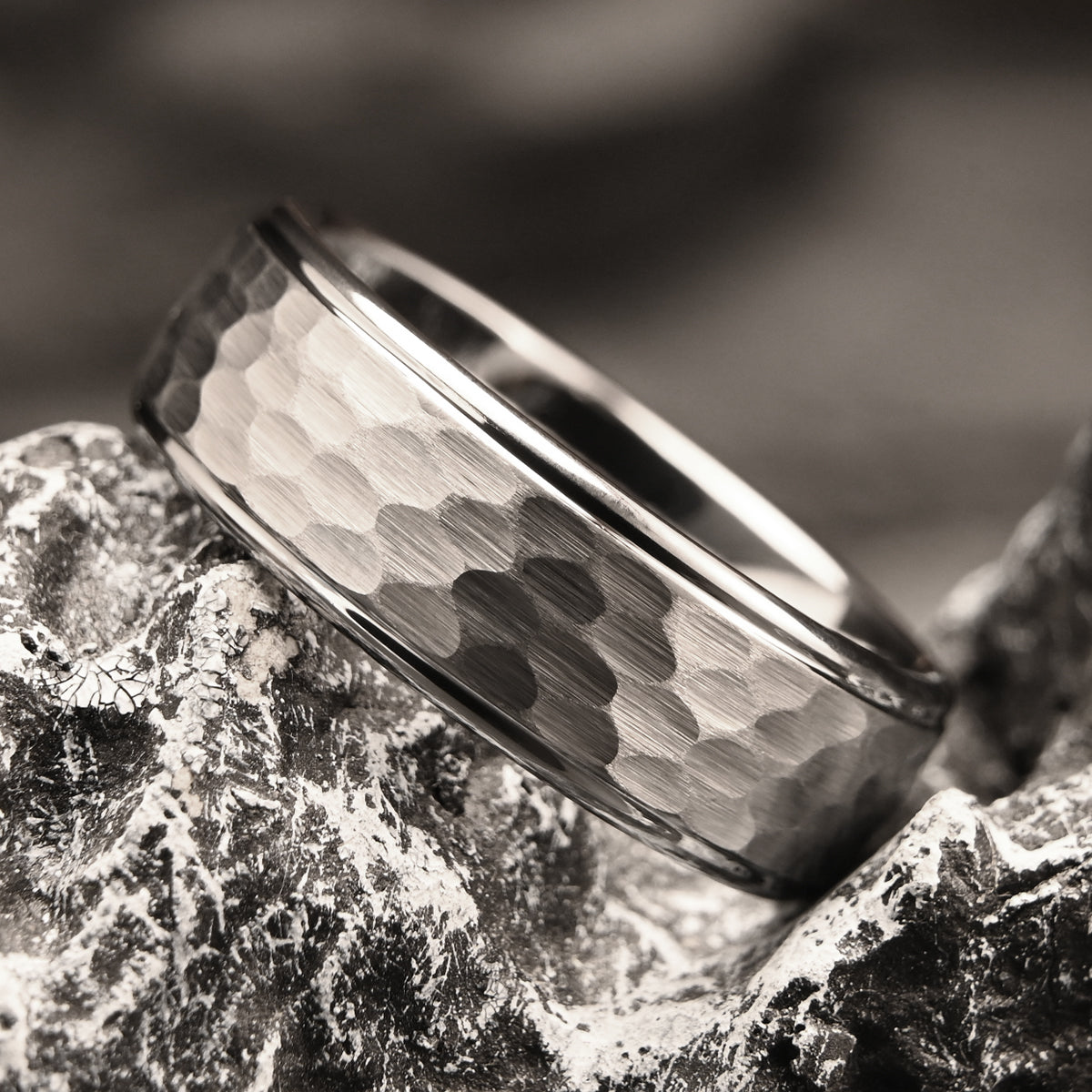 8mm Silver Color Tungsten Carbide Ring, Men's Wedding Bands, Hand-Hammered, Engagement & Wedding Ring, Promise Ring, Hammered Ring-6