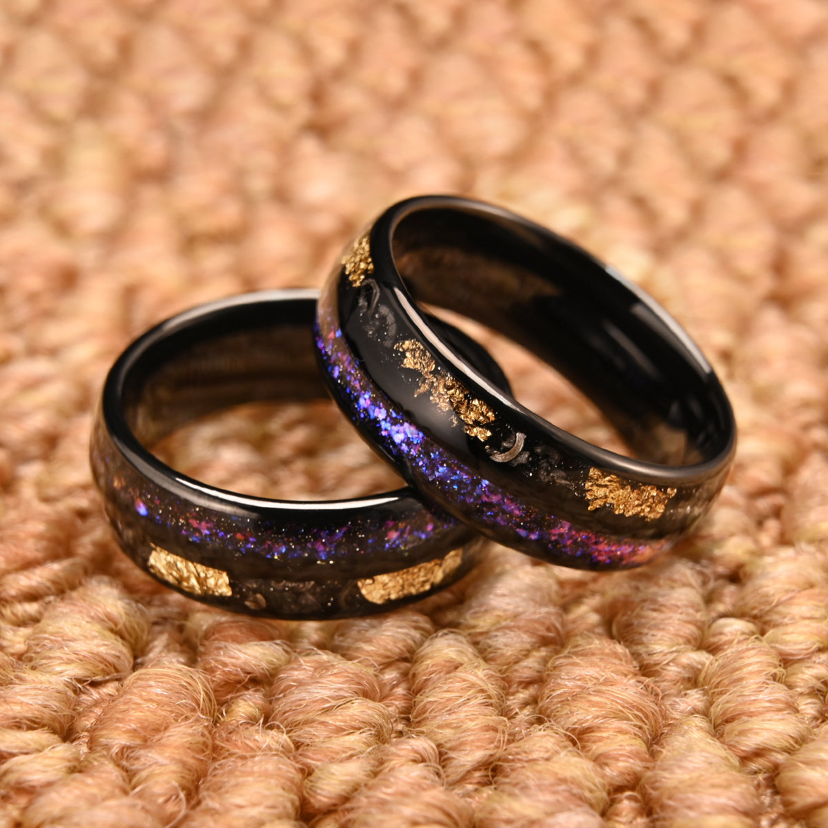 Bague en carbure de tungstène noir 8 mm, style galaxie, alliance pour homme, bague de fiançailles, bague de promesse.-6