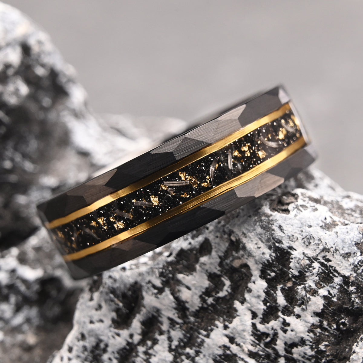 8mm Black Tungsten Carbide Ring, Men's Wedding Bands, Inlaid With Gold Foil, Engagement & Wedding Ring, Promise, Rings-4