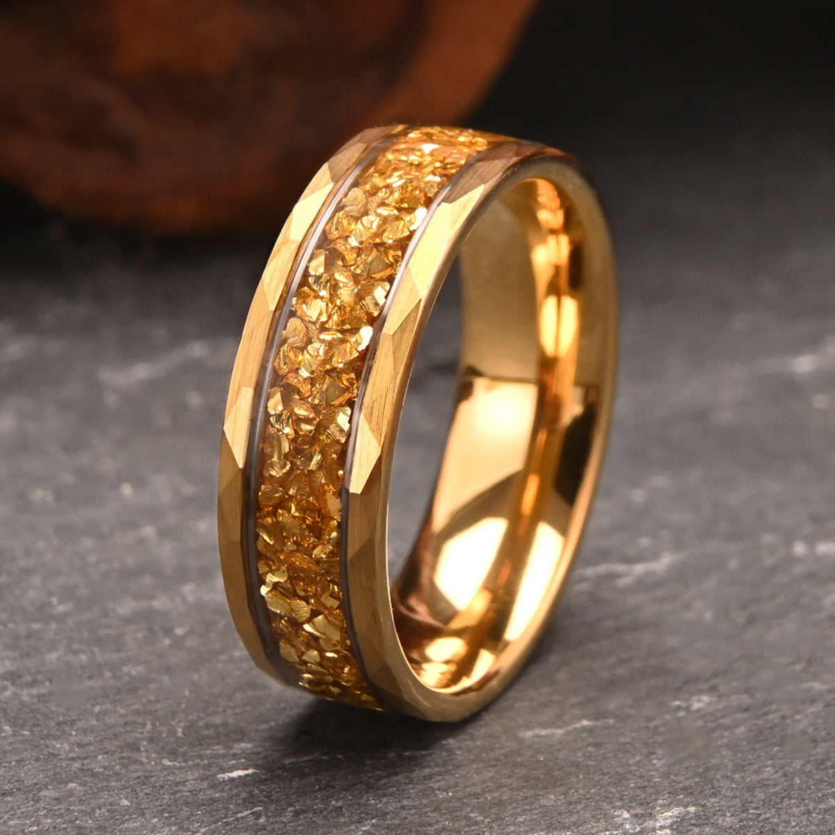 8mm Gold Color Tungsten Carbide Ring, Men's Wedding Bands, Inlaid With Gold Foil, Engagement & Wedding Rings, Comfort Fit-7