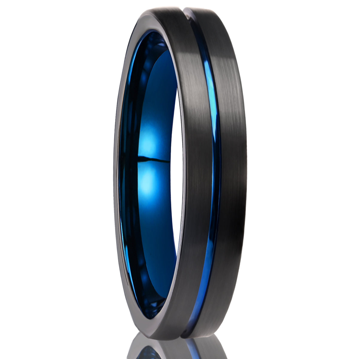 Black & Blue Tungsten Carbide Ring (4mm/6mm/8mm) – Brushed Men’s Wedding Band, Comfort Fit Promise Ring-3