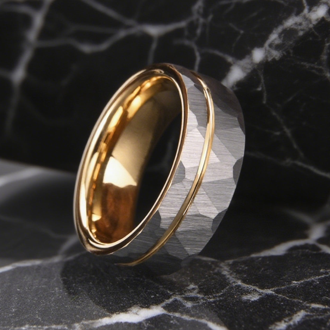 8Mm Gold Tungsten Carbide Ring Hammered Rings Men’s Wedding Bands Classic Men’s Jewelry Engagement Ring Wedding Ring-6