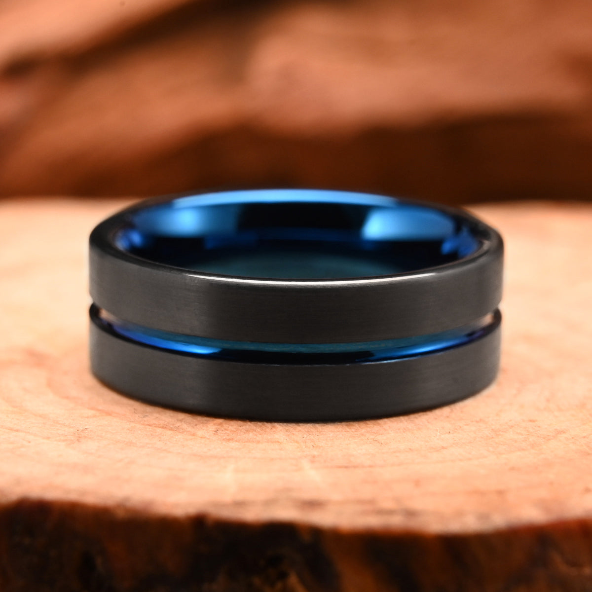 Black & Blue Tungsten Carbide Ring (4mm/6mm/8mm) – Brushed Men’s Wedding Band, Comfort Fit Promise Ring-zoom-6