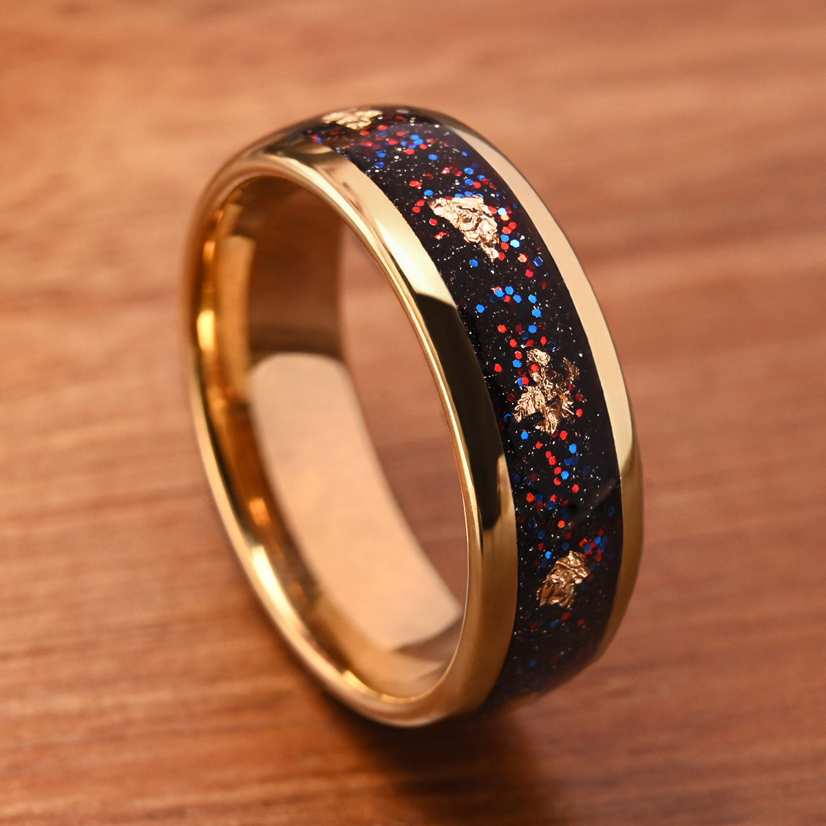 8MM/6MM Gold Color Tungsten Carbide Rings Men's Wedding Bands, Inlaid With Gold Foil And Opal Couples Promise Ring-10