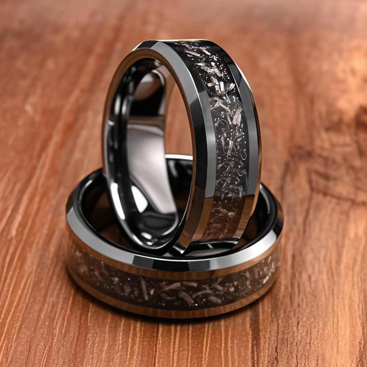 8mm Black Tungsten Carbide Ring, Men's Wedding Bands, Meteorite Ring, Wedding Ring, Engagement Ring-7