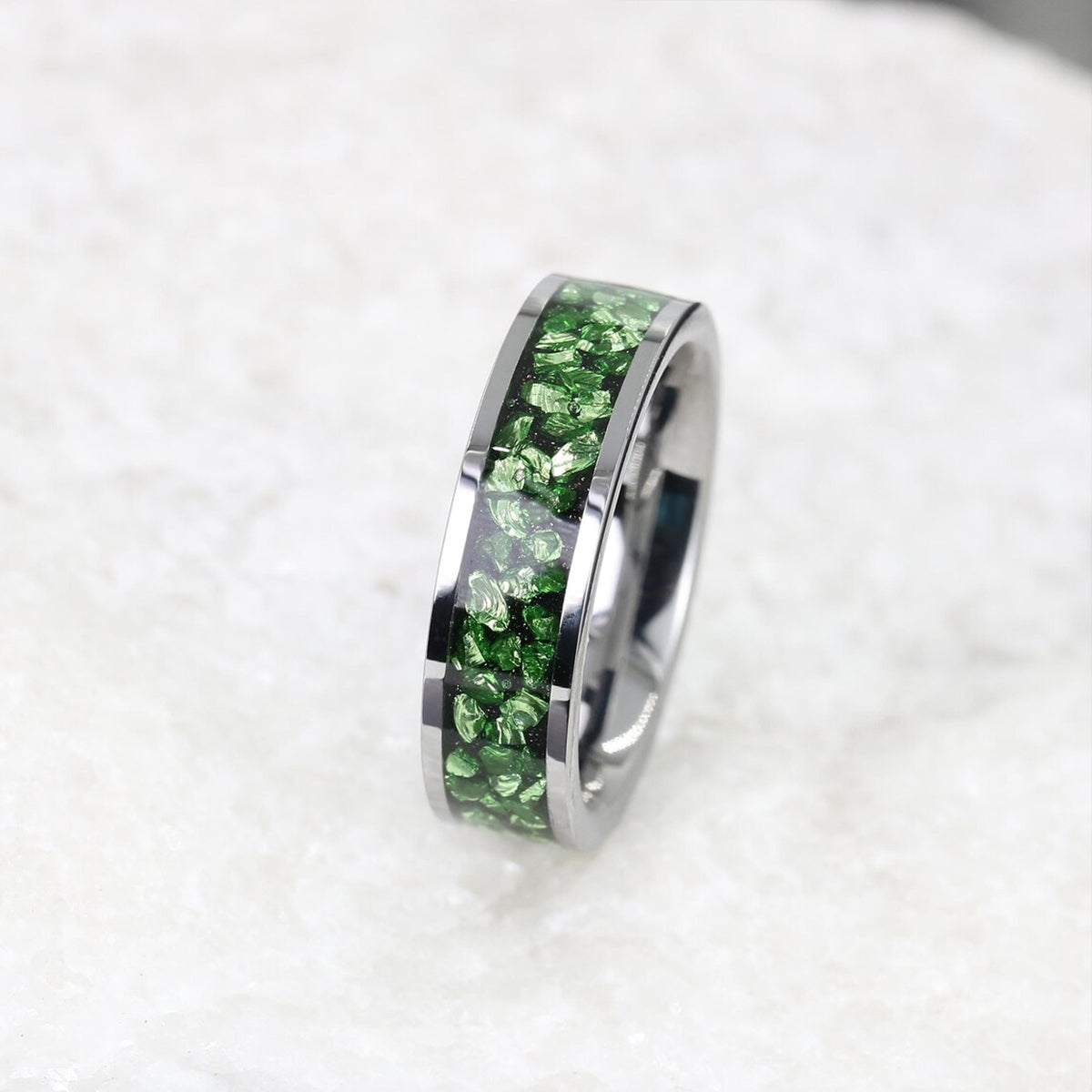 6Mm Silver Tungsten Carbide Ring Couples Ring Inlaid With Green Crystal Womens Fashion Jewelry Men's Wedding Bands Engagement Ring Wedding Ring-6