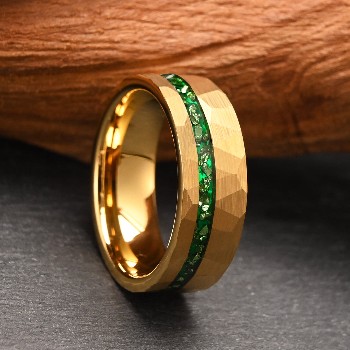 8mm Gold Color Tungsten Carbide Ring, Men's Wedding Bands, Set With Green Crystal, Engagement & Wedding Ring, Promise Rings, Crystal Ring-6