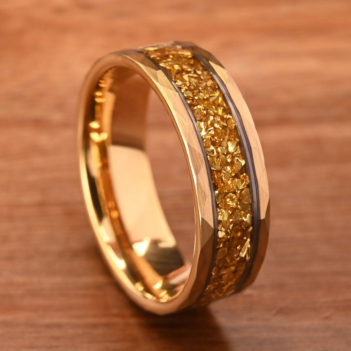 8mm Gold Color Tungsten Carbide Ring, Men's Wedding Bands, Inlaid With Gold Foil, Engagement & Wedding Rings, Comfort Fit-zoom-5