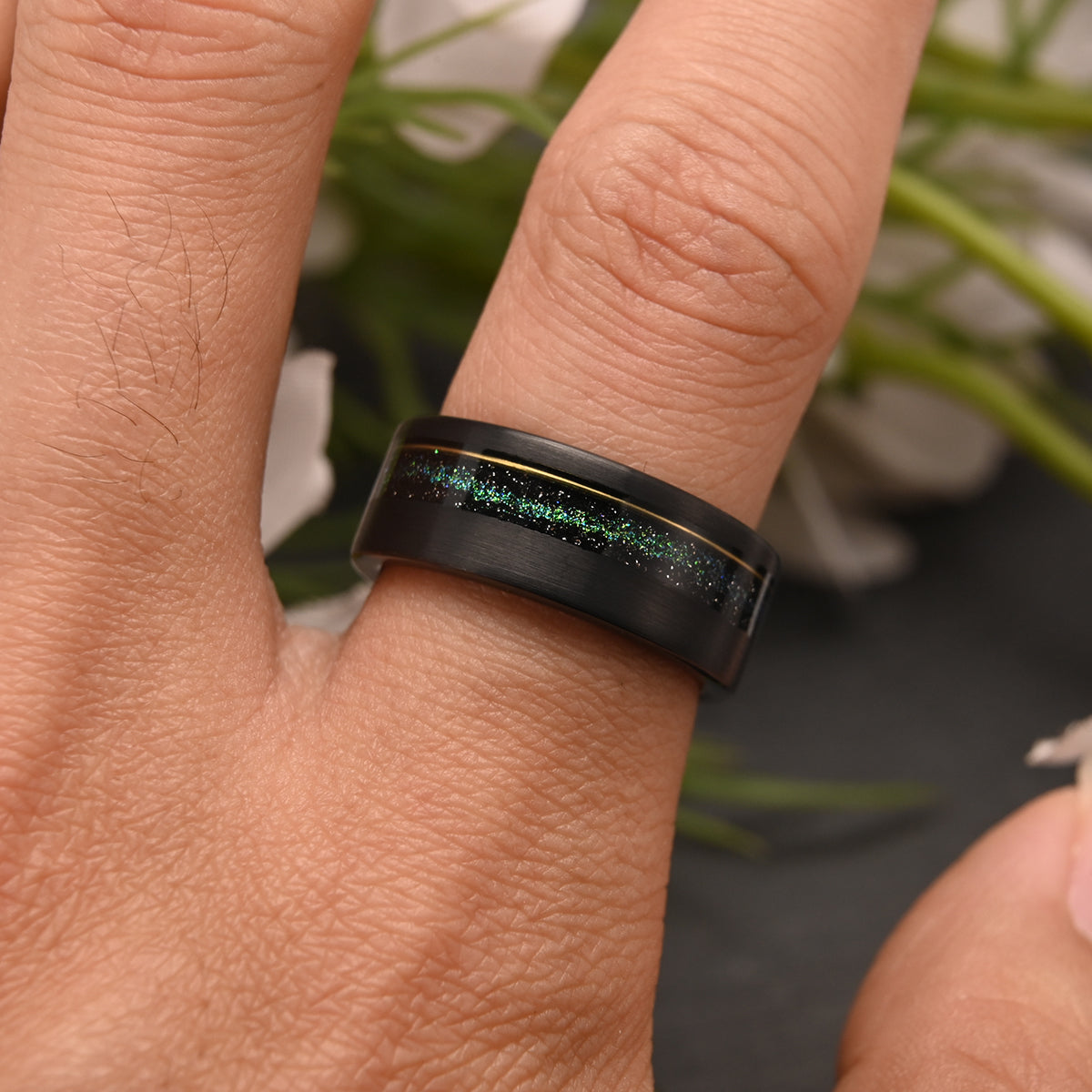 8MM Black Tungsten Carbide Ring Men's Wedding Bands Inlaid with quicksand, Engagement & Wedding Ring, Promise Ring Galaxy Rings-6