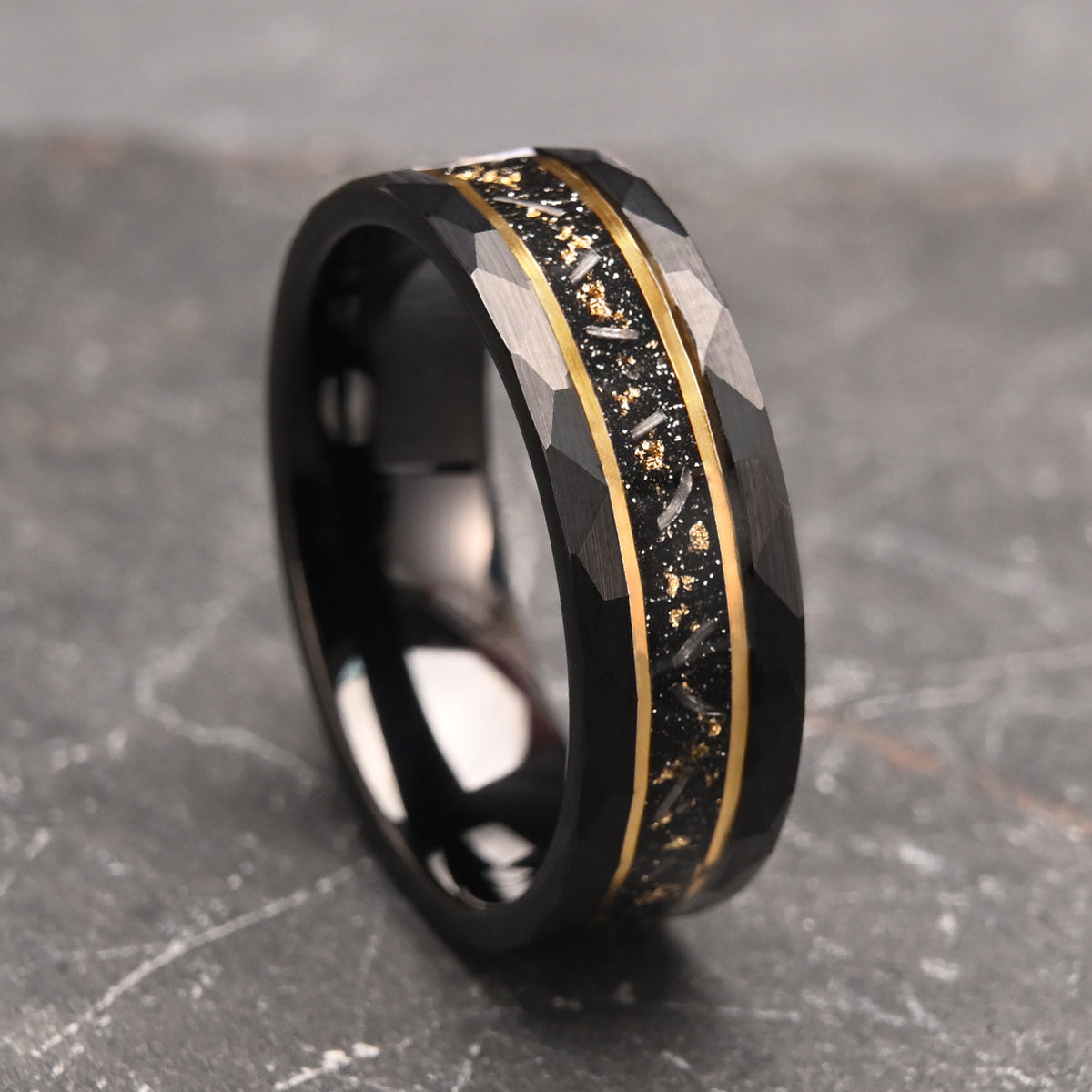 8mm Black Tungsten Carbide Ring, Men's Wedding Bands, Inlaid With Gold Foil, Engagement & Wedding Ring, Promise, Rings-zoom-5