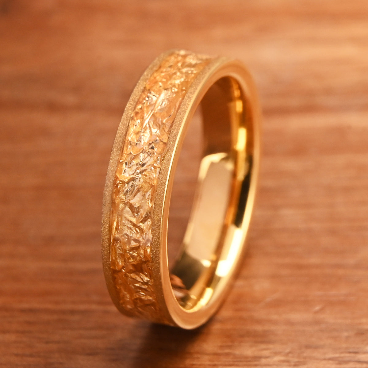 6MM Gold Color Tungsten Carbide Ring Men's Wedding Bands inlaid with Gold Foil 18K Gold Plated Men's ring, wedding engagement rings-5