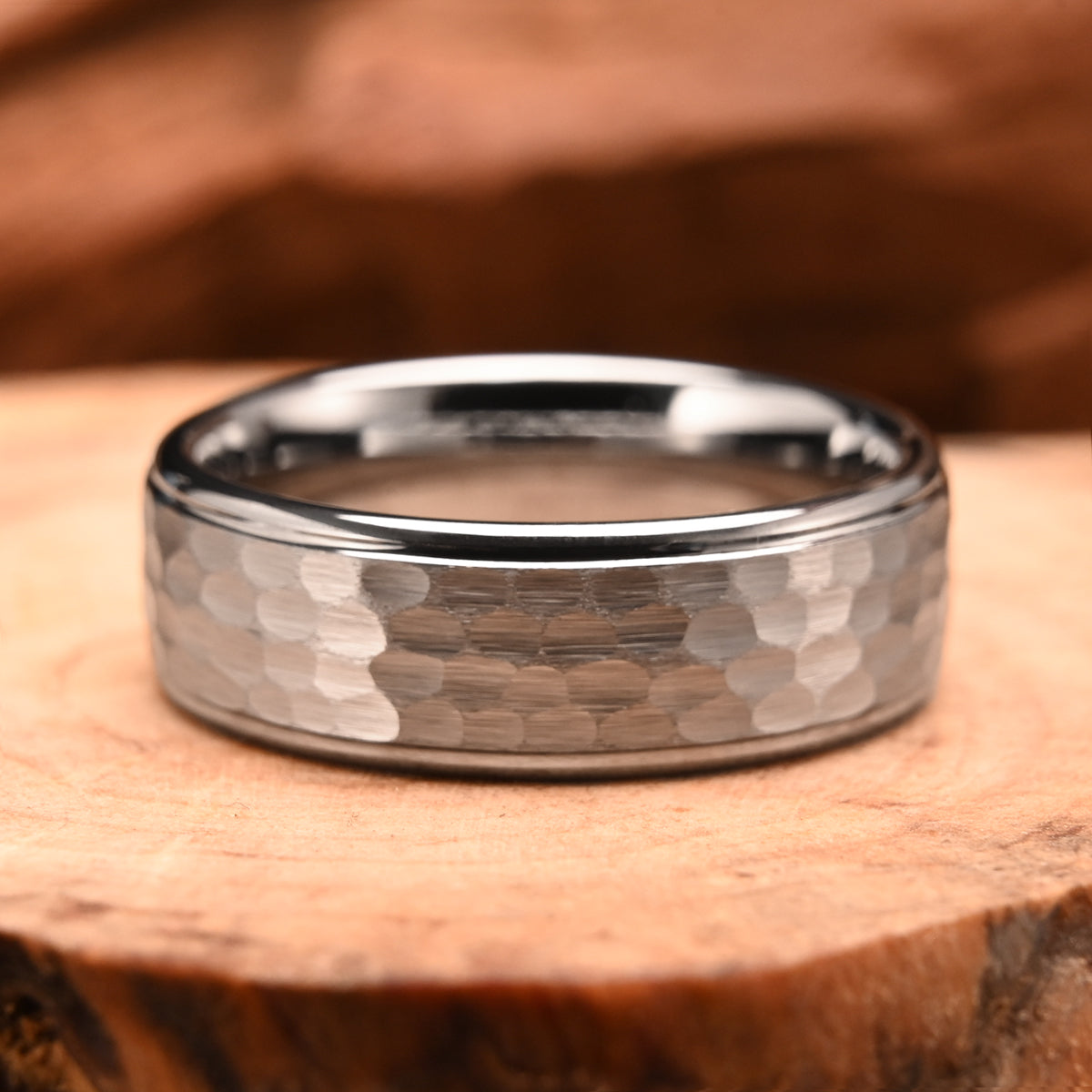 8mm Silver Color Tungsten Carbide Ring, Men's Wedding Bands, Hand-Hammered, Engagement & Wedding Ring, Promise Ring, Hammered Ring-zoom-7