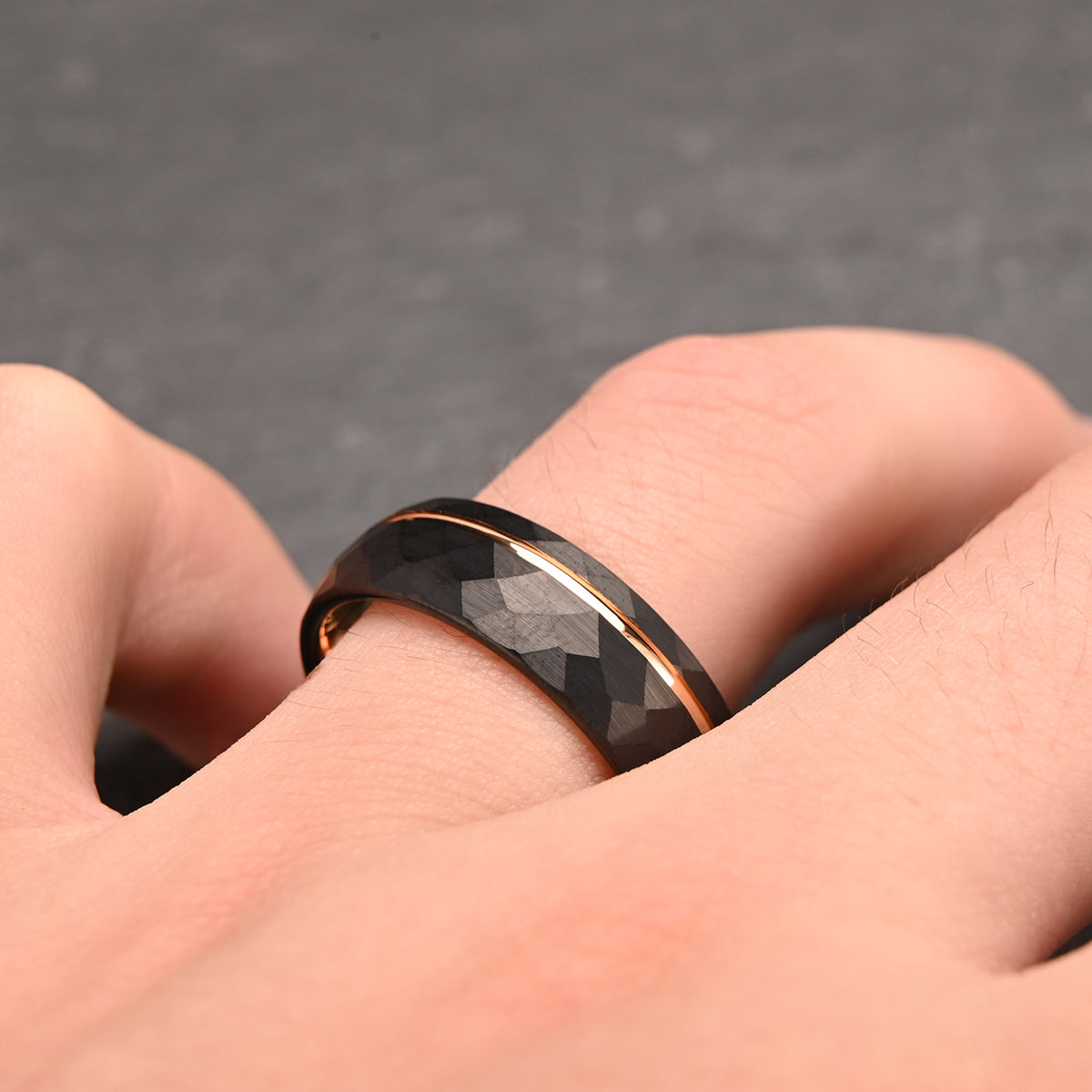 8mm Rose Gold Hammered Tungsten Carbide Ring Men's Wedding Bands Couples Ring Wedding Ring-5