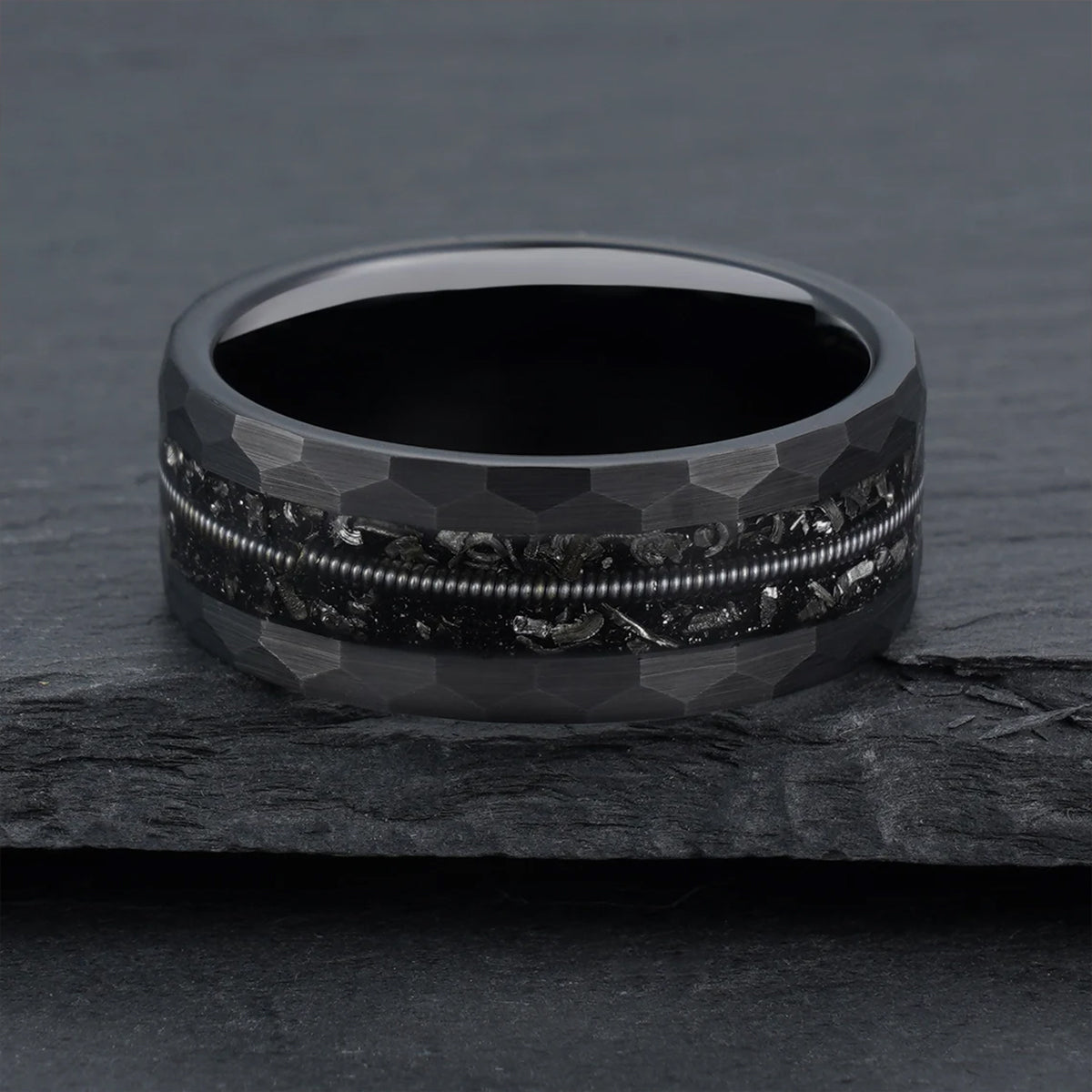 8mm Black Tungsten Carbide Ring Guitar String Ring Meteorite Ring Men's Wedding Bands Engagement Ring Wedding rings-zoom-7