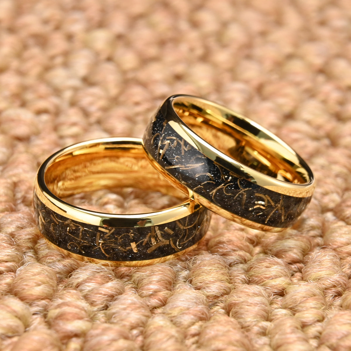 Golden tungsten carbide ring, men's wedding rings, wedding bands, set with gold wire, plated with 18K gold.-zoom-7