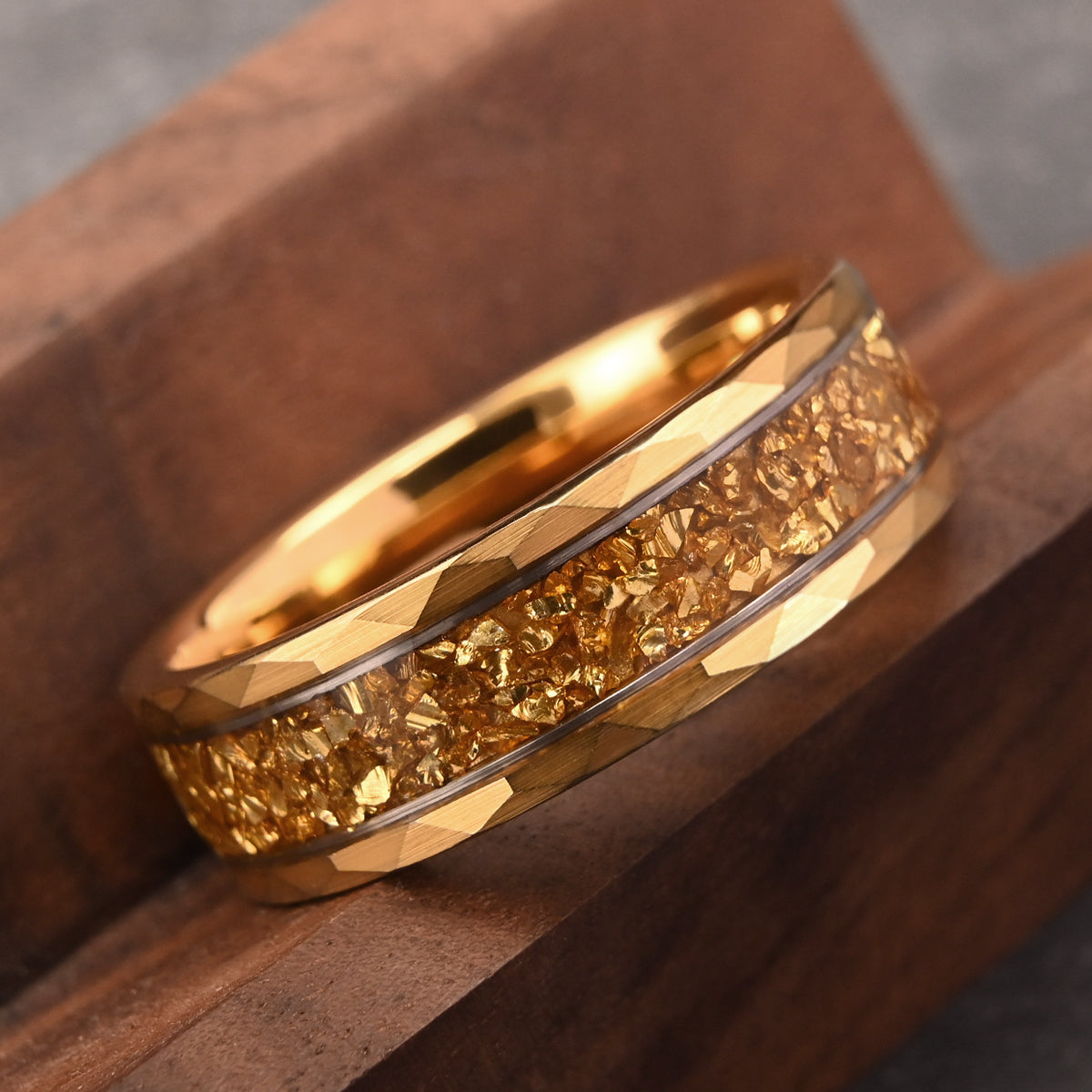 8mm Gold Color Tungsten Carbide Ring, Men's Wedding Bands, Inlaid With Gold Foil, Engagement & Wedding Rings, Comfort Fit