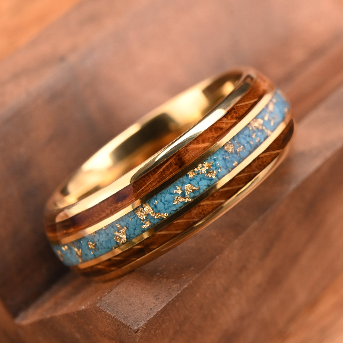 8MM Gold Color Tungsten Carbide Ring Inlaid With Gold Foil Turquoise, Men's Wedding Bands, Engagement & Wedding Ring Promise Ring-zoom-2