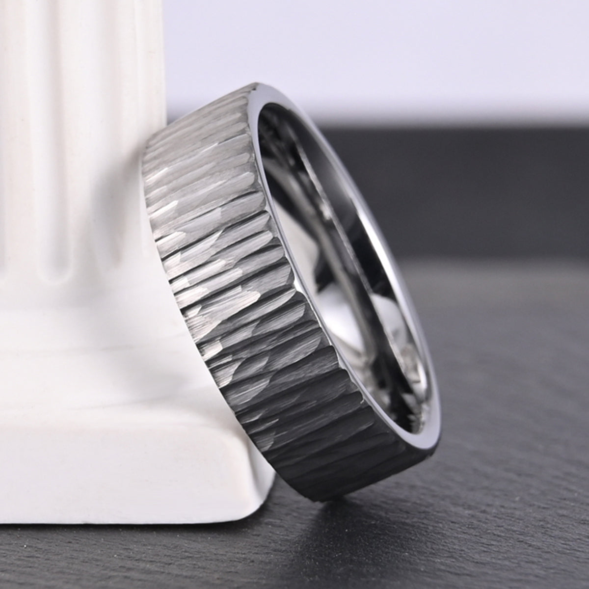 8mm Silver Color Tungsten Carbide Ring, Men's Wedding Bands, Tree Pattern Ring, Engagement & Wedding Ring, Promise Ring-zoom-4