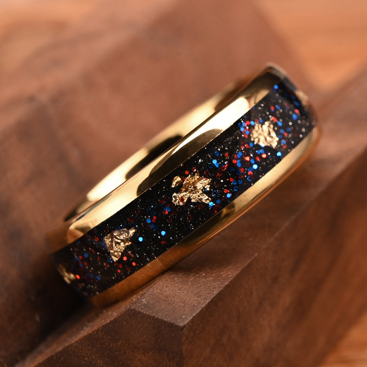 8MM/6MM Gold Color Tungsten Carbide Rings Men's Wedding Bands, Inlaid With Gold Foil And Opal Couples Promise Ring-zoom-6