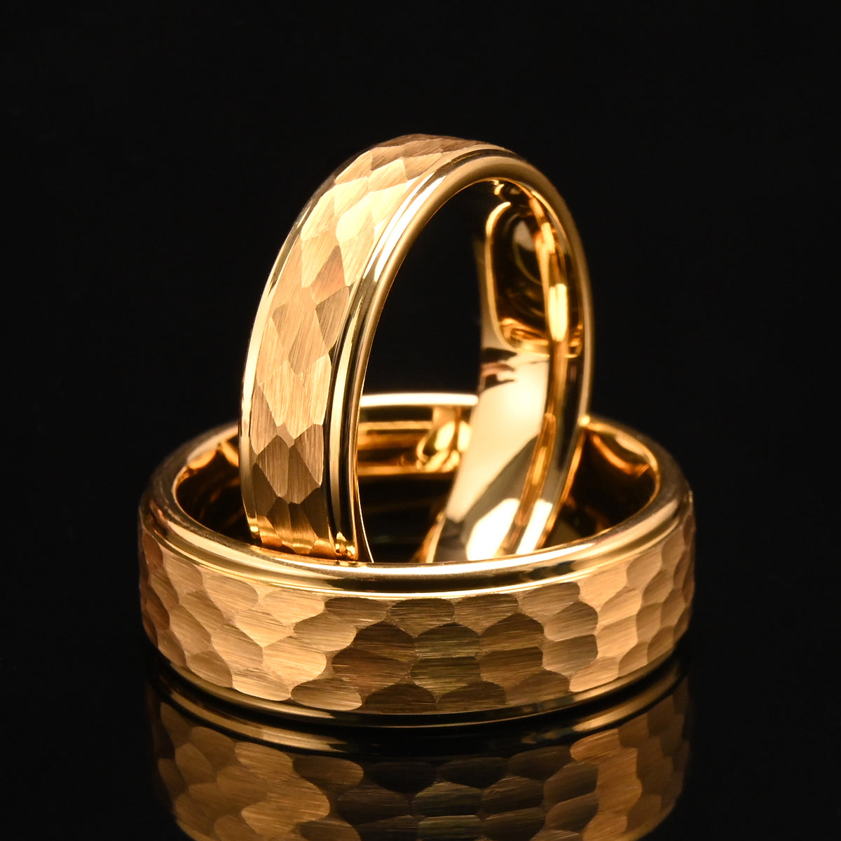 6MM/8MM Gold Hammered Tungsten Carbide Ring – Comfort Fit Men’s Wedding Bands, Engagement Promise Rings-3