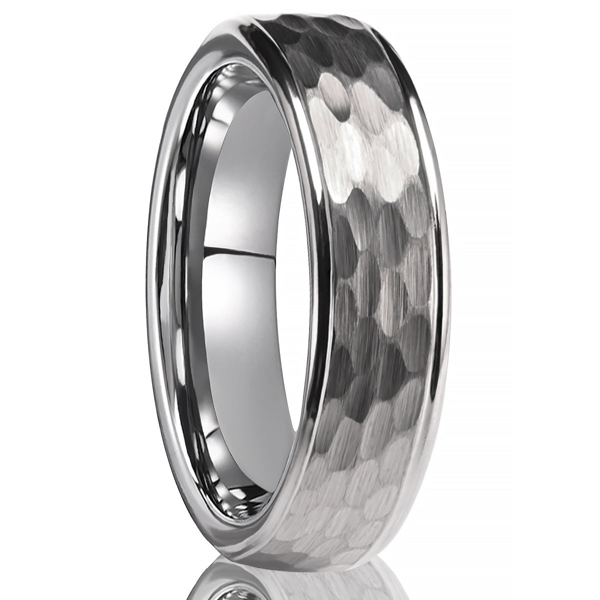 8mm Silver Color Tungsten Carbide Ring, Men's Wedding Bands, Hand-Hammered, Engagement & Wedding Ring, Promise Ring, Hammered Ring-2