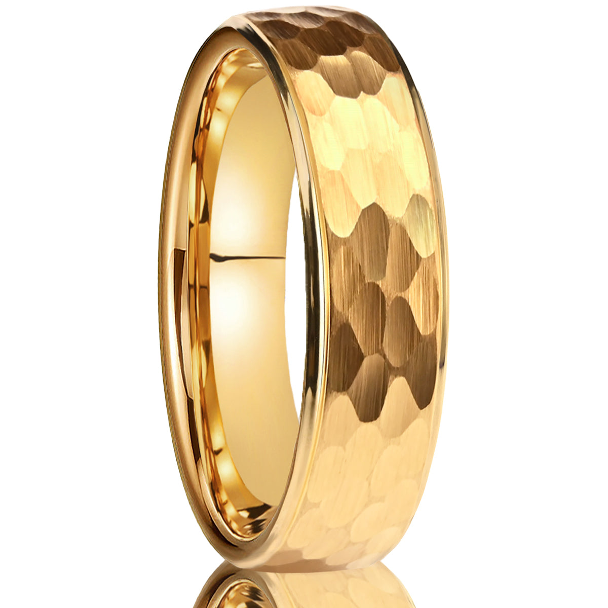 6MM/8MM Gold Hammered Tungsten Carbide Ring – Comfort Fit Men’s Wedding Bands, Engagement Promise Rings-zoom-2