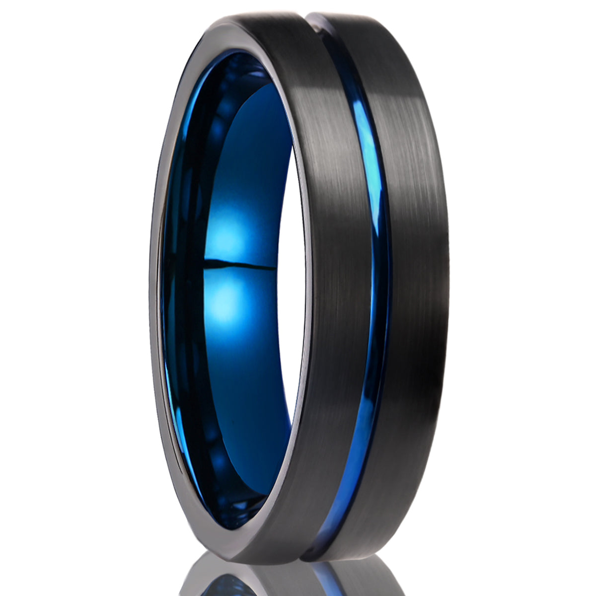 Black & Blue Tungsten Carbide Ring (4mm/6mm/8mm) – Brushed Men’s Wedding Band, Comfort Fit Promise Ring-2