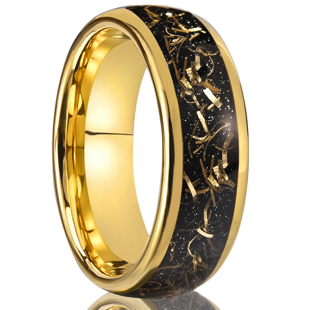 Golden tungsten carbide ring, men's wedding rings, wedding bands, set with gold wire, plated with 18K gold.-zoom-1