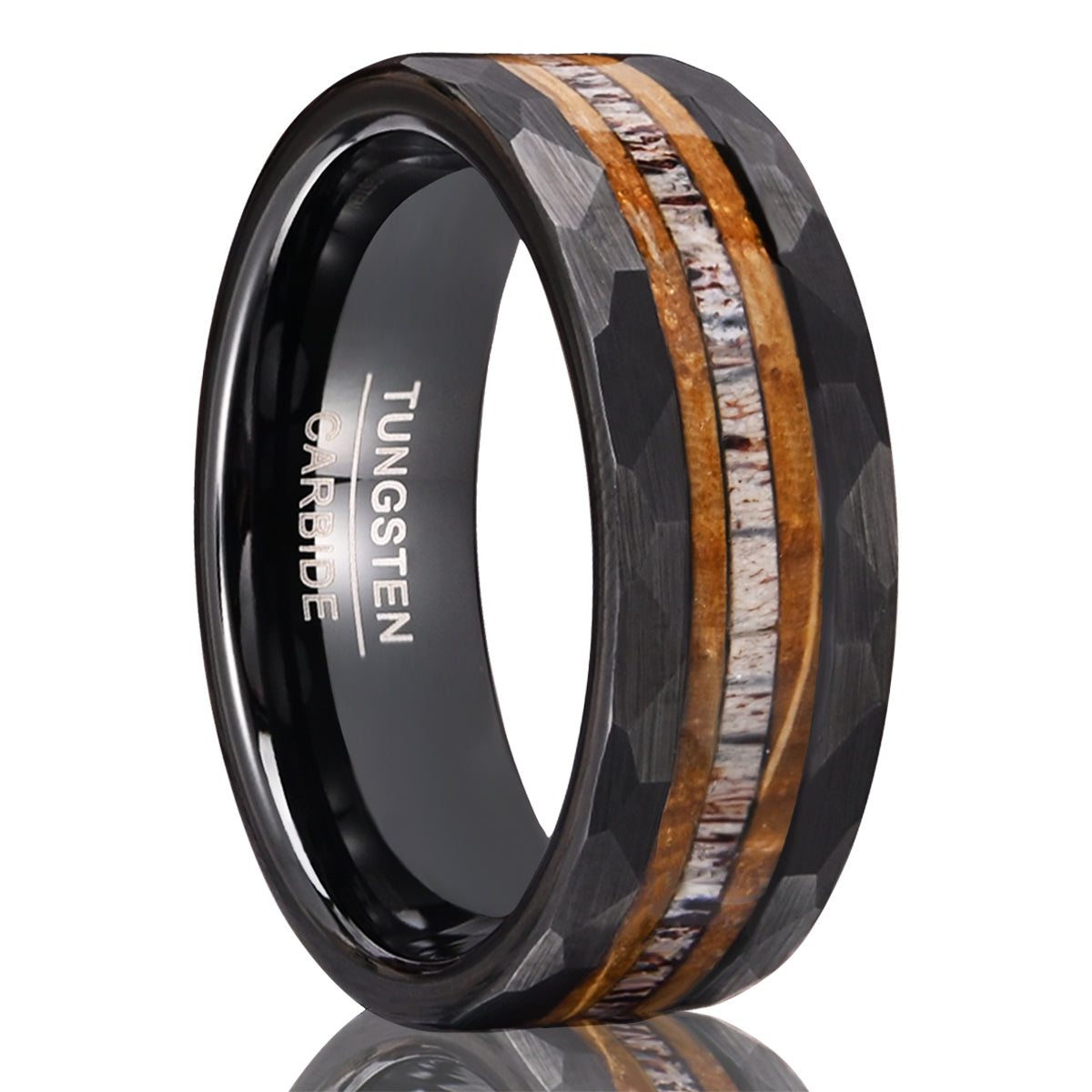 8MM Black Tungsten Carbide Ring Set With Deer Antler Men's Wedding Ring Fashion Jewelry Engagement Ring Wedding Ring-zoom-1