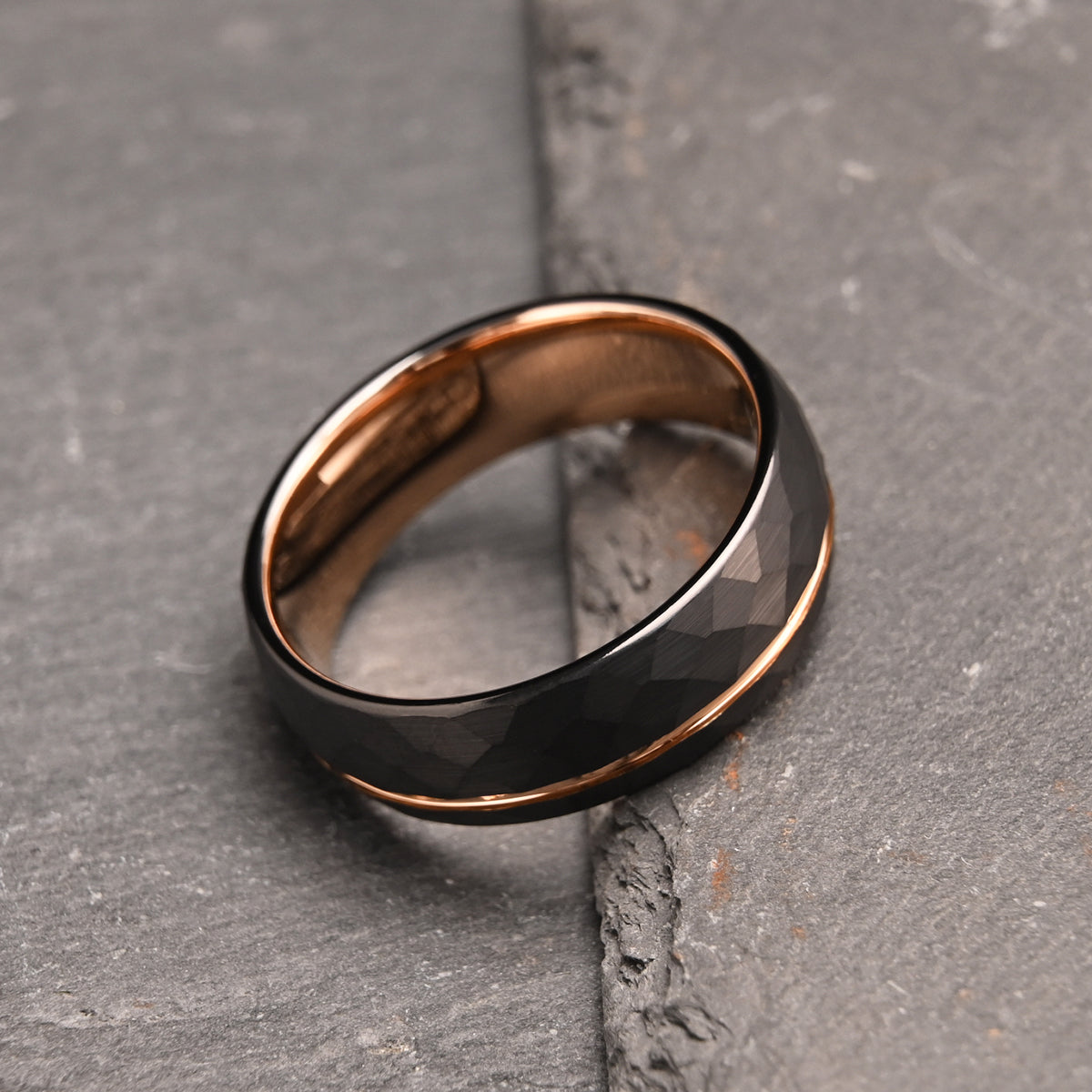 8mm Rose Gold Hammered Tungsten Carbide Ring Men's Wedding Bands Couples Ring Wedding Ring-zoom-6