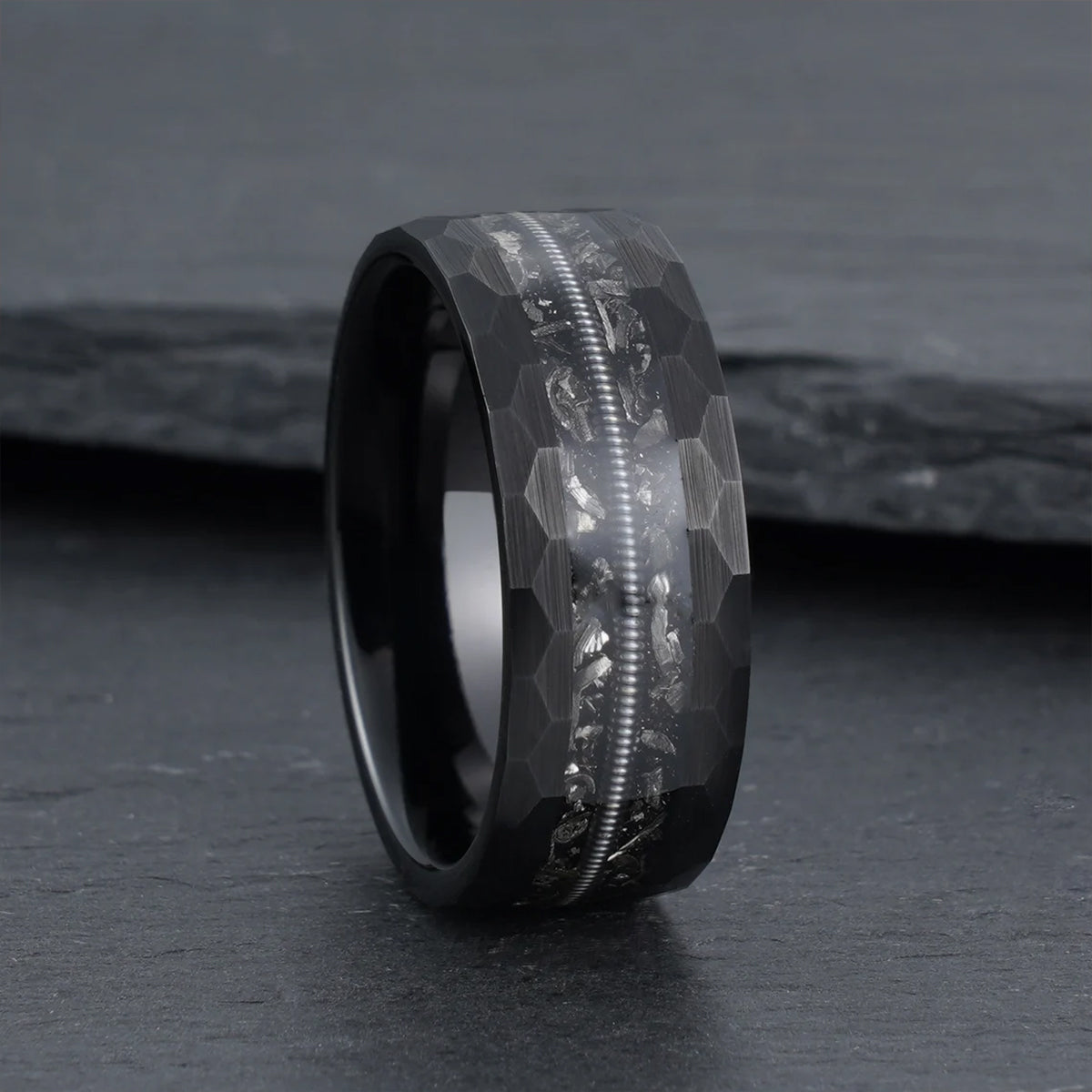 8mm Black Tungsten Carbide Ring Guitar String Ring Meteorite Ring Men's Wedding Bands Engagement Ring Wedding rings-zoom-5