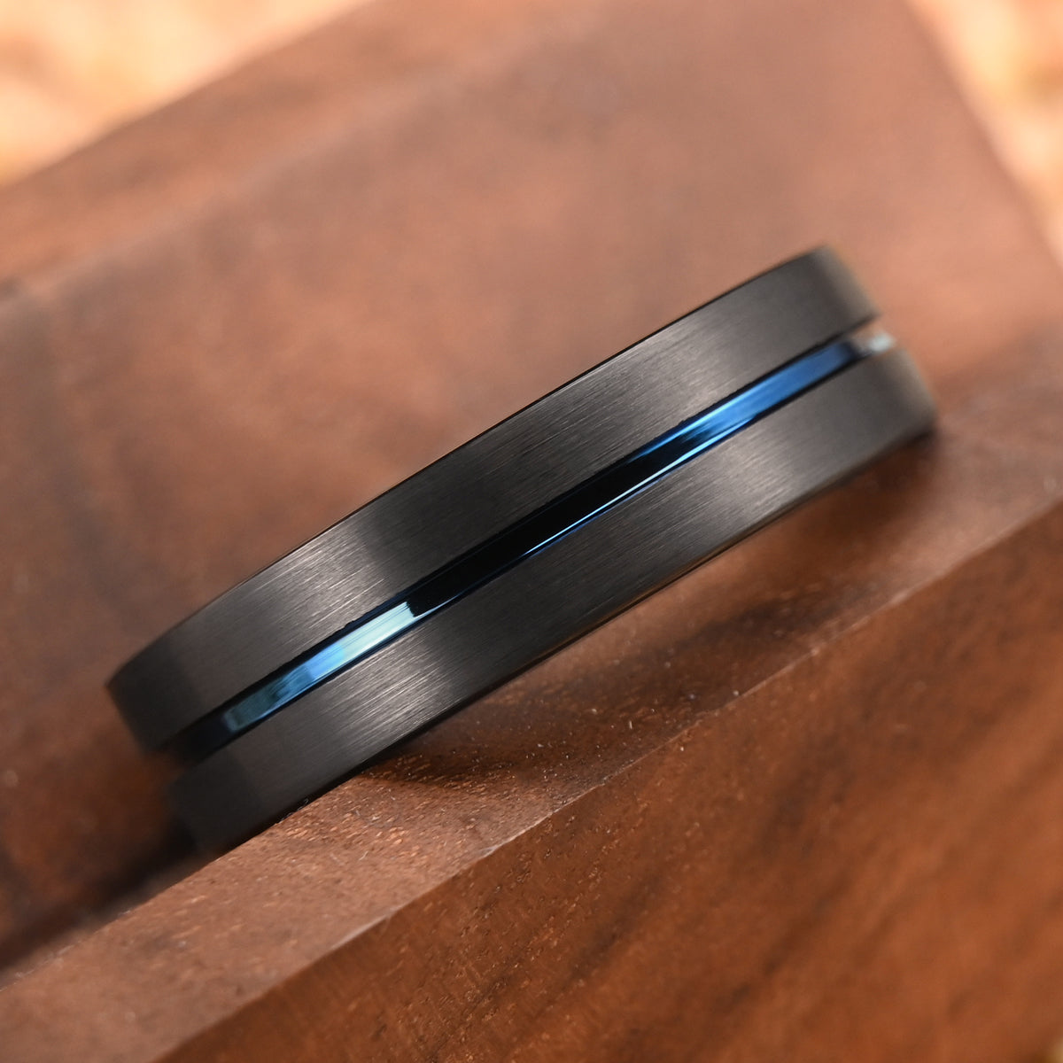 Black & Blue Tungsten Carbide Ring (4mm/6mm/8mm) – Brushed Men’s Wedding Band, Comfort Fit Promise Ring-zoom-10