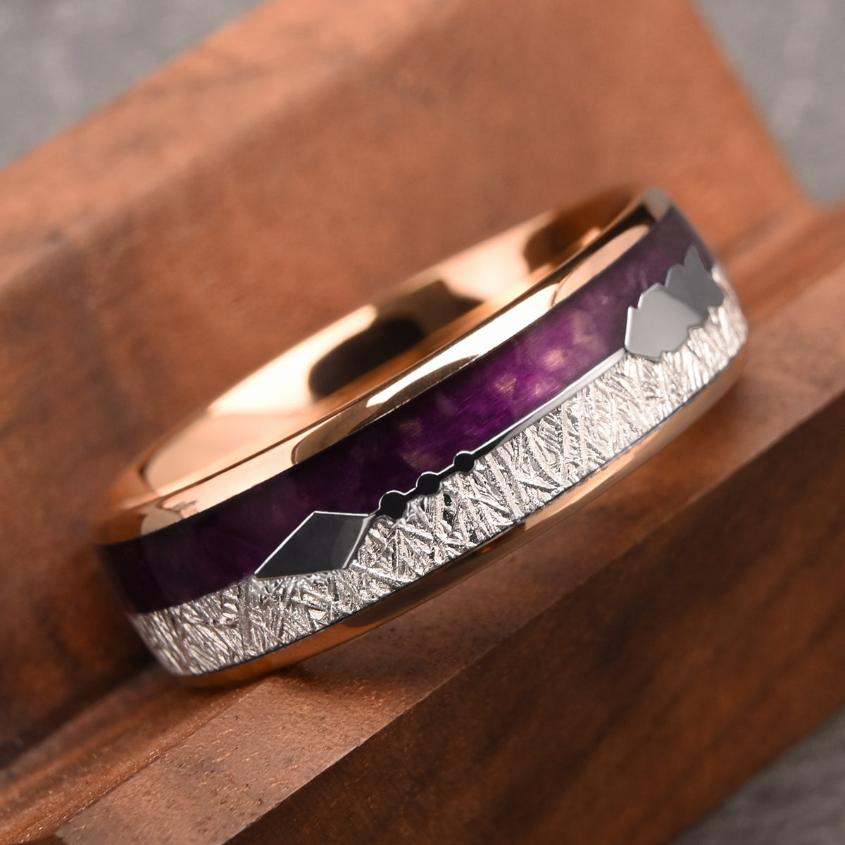 8MM/6MM Rose Gold Tungsten Carbide Ring, Men's Wedding Bands, Cupid's Arrow Ring, Couple's Engagement & Wedding Rings, Promise Ring.-4