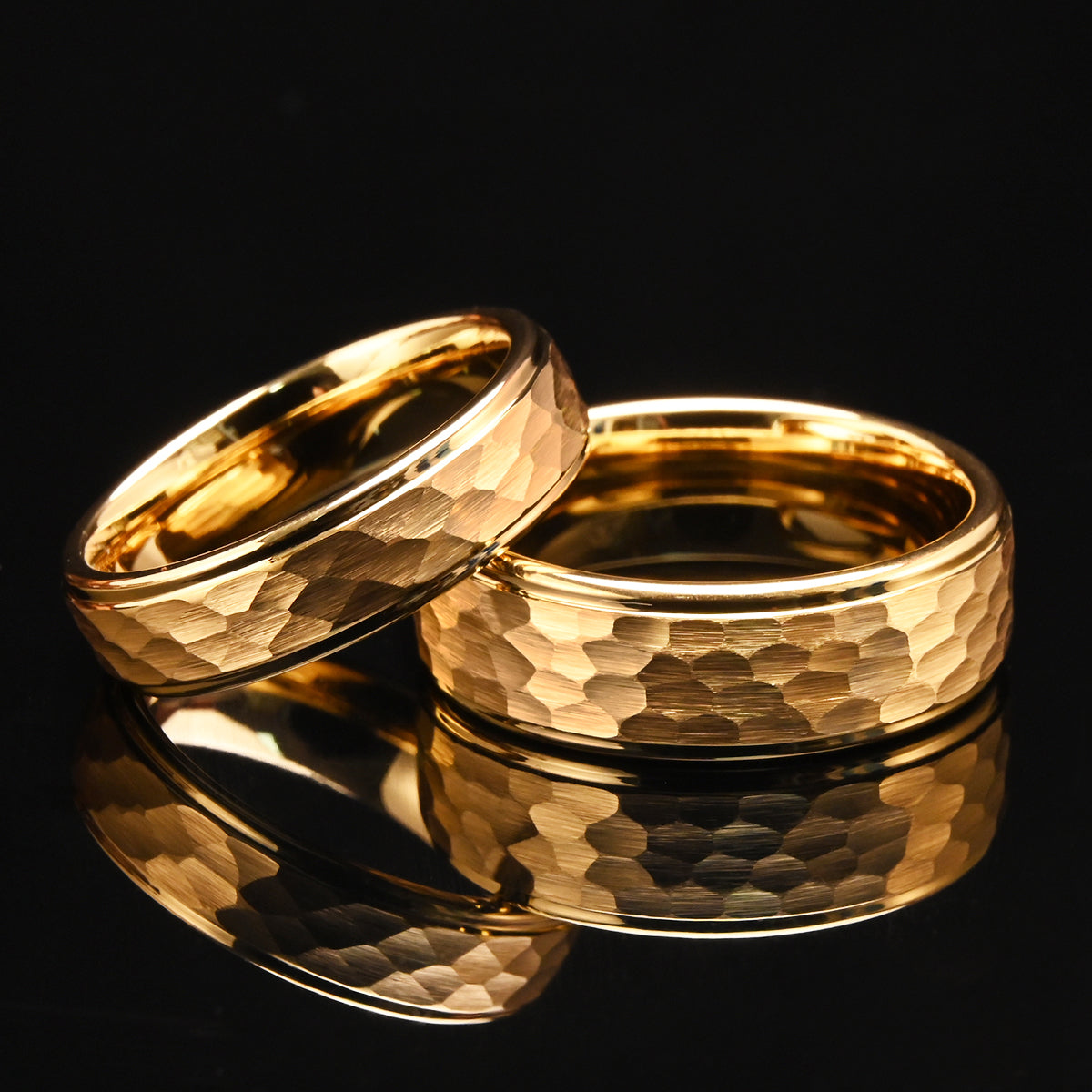 6MM/8MM Gold Hammered Tungsten Carbide Ring – Comfort Fit Men’s Wedding Bands, Engagement Promise Rings-zoom-4