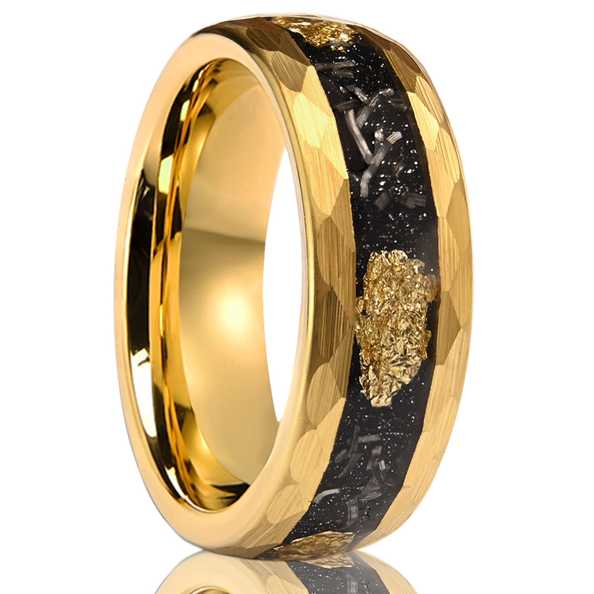 8MM Gold Color Tungsten Carbide Rin Men's Wedding Bands, Inlaid with Gold Leaf Meteorite, Engagement & Wedding Rings, Meteorite Ring, Promise Ring-1