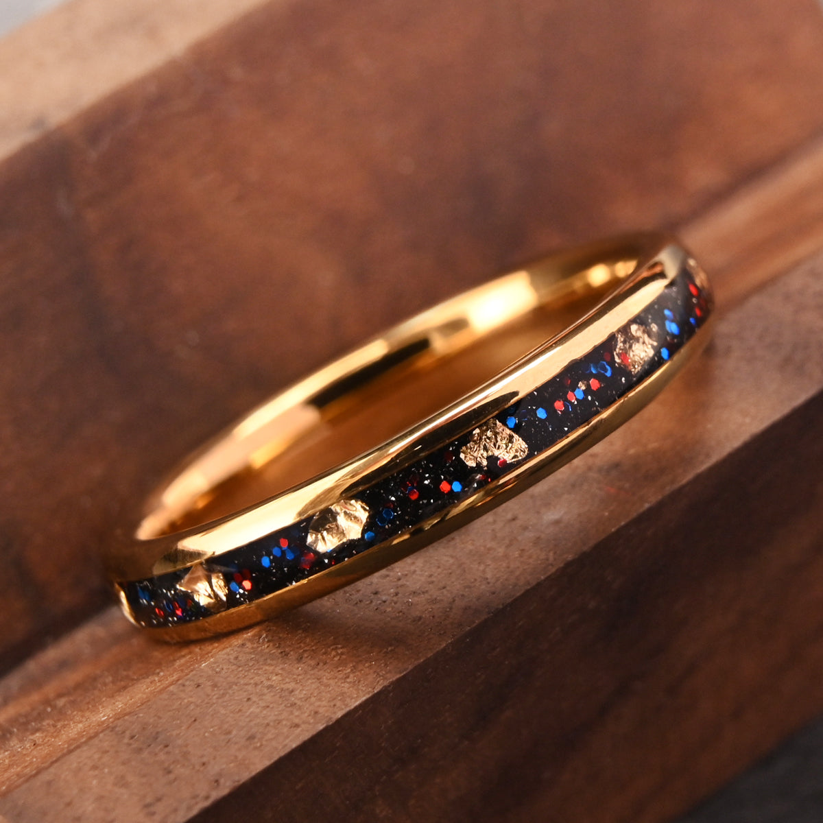 8MM/6MM Gold Color Tungsten Carbide Rings Men's Wedding Bands, Inlaid With Gold Foil And Opal Couples Promise Ring-zoom-7