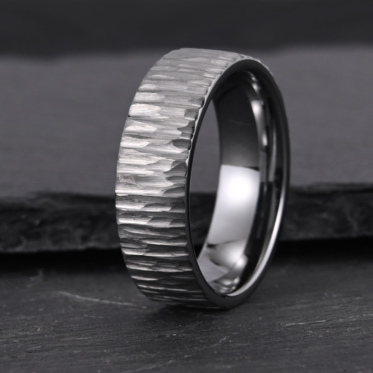 8mm Silver Color Tungsten Carbide Ring, Men's Wedding Bands, Tree Pattern Ring, Engagement & Wedding Ring, Promise Ring-zoom-5