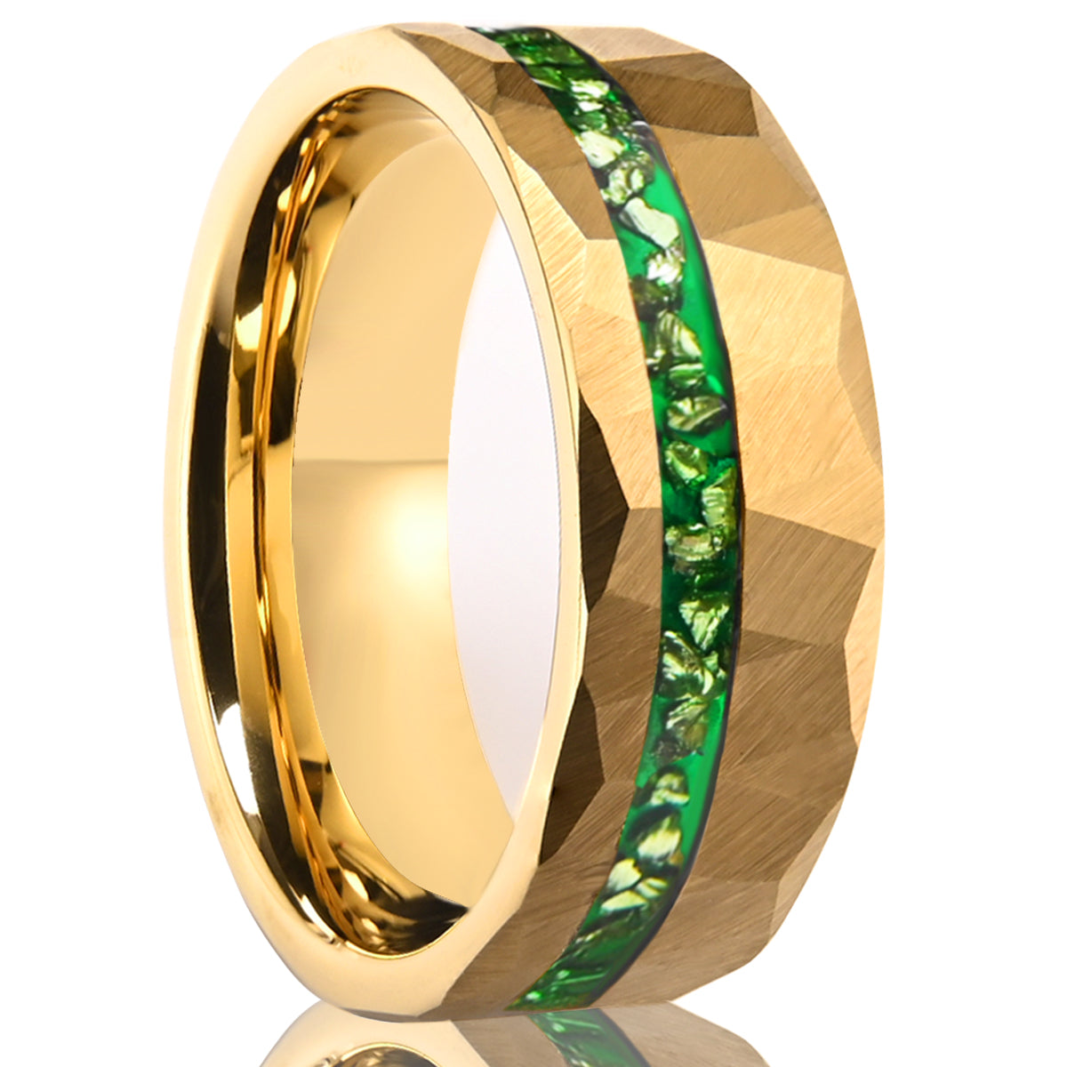 8mm Gold Color Tungsten Carbide Ring, Men's Wedding Bands, Set With Green Crystal, Engagement & Wedding Ring, Promise Rings, Crystal Ring-1