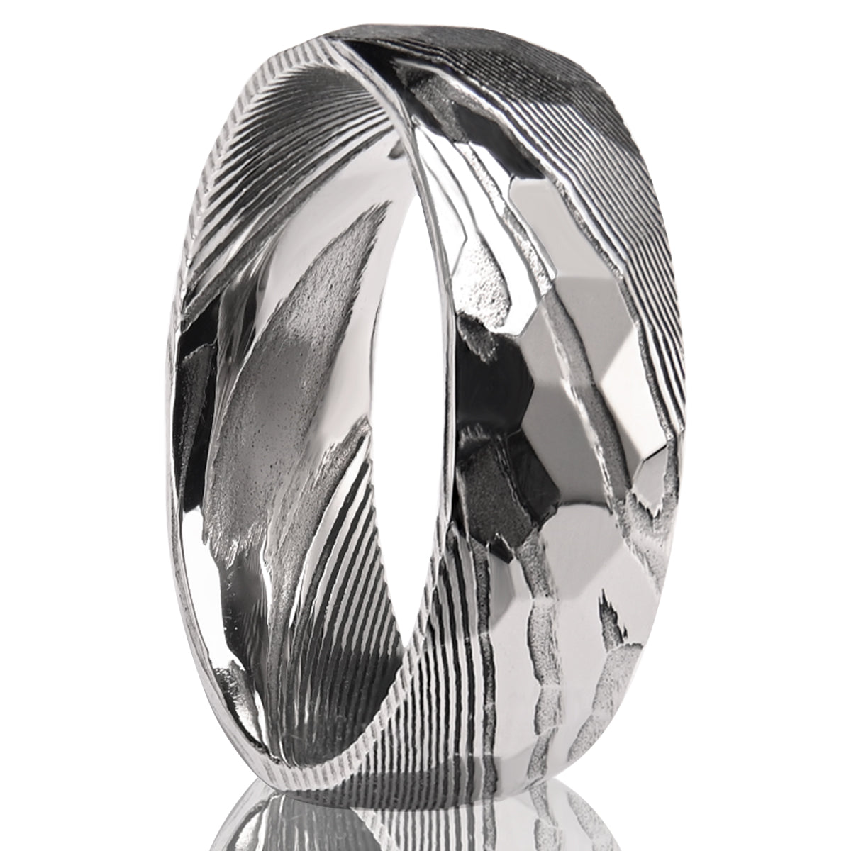 8MM Silver Damascus Steel Ring Mens Wedding Bands Fashion Jewelry Engagement Ring Hammered Ring Couples Rings