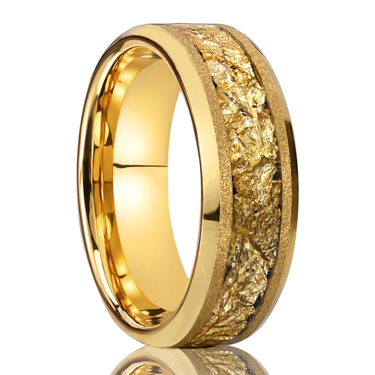 Gold Men's Wedding Band, Unique Tungsten Ring, Yellow Gold Ring with Gold Foil Inlay, Mens Ring, Mens Wedding Band, Wedding Ring, Mens Band