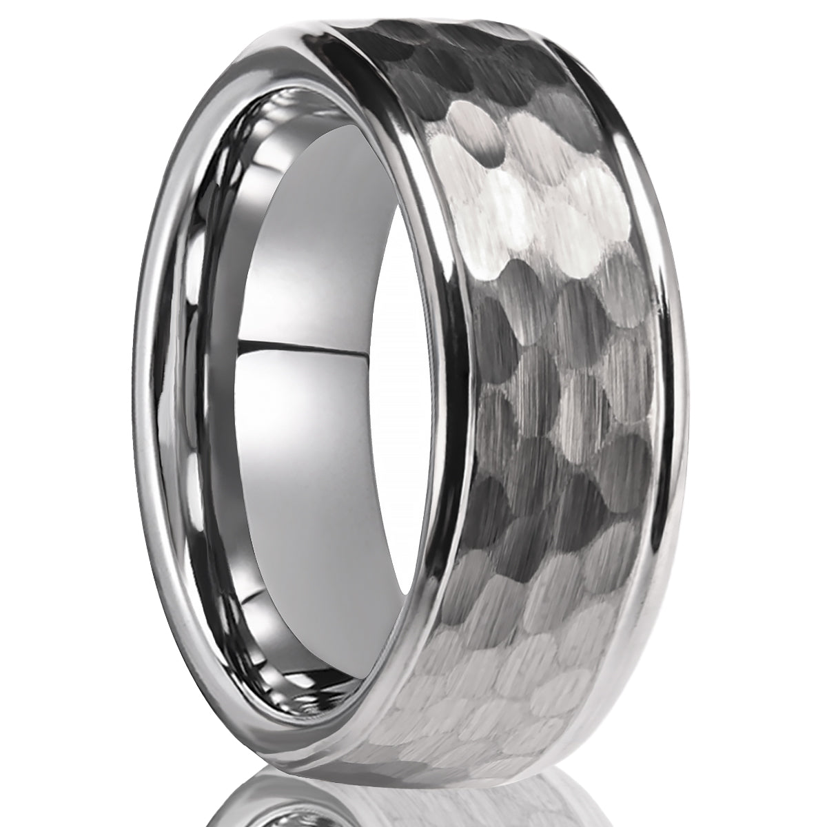 8mm Silver Color Tungsten Carbide Ring, Men's Wedding Bands, Hand-Hammered, Engagement & Wedding Ring, Promise Ring, Hammered Ring