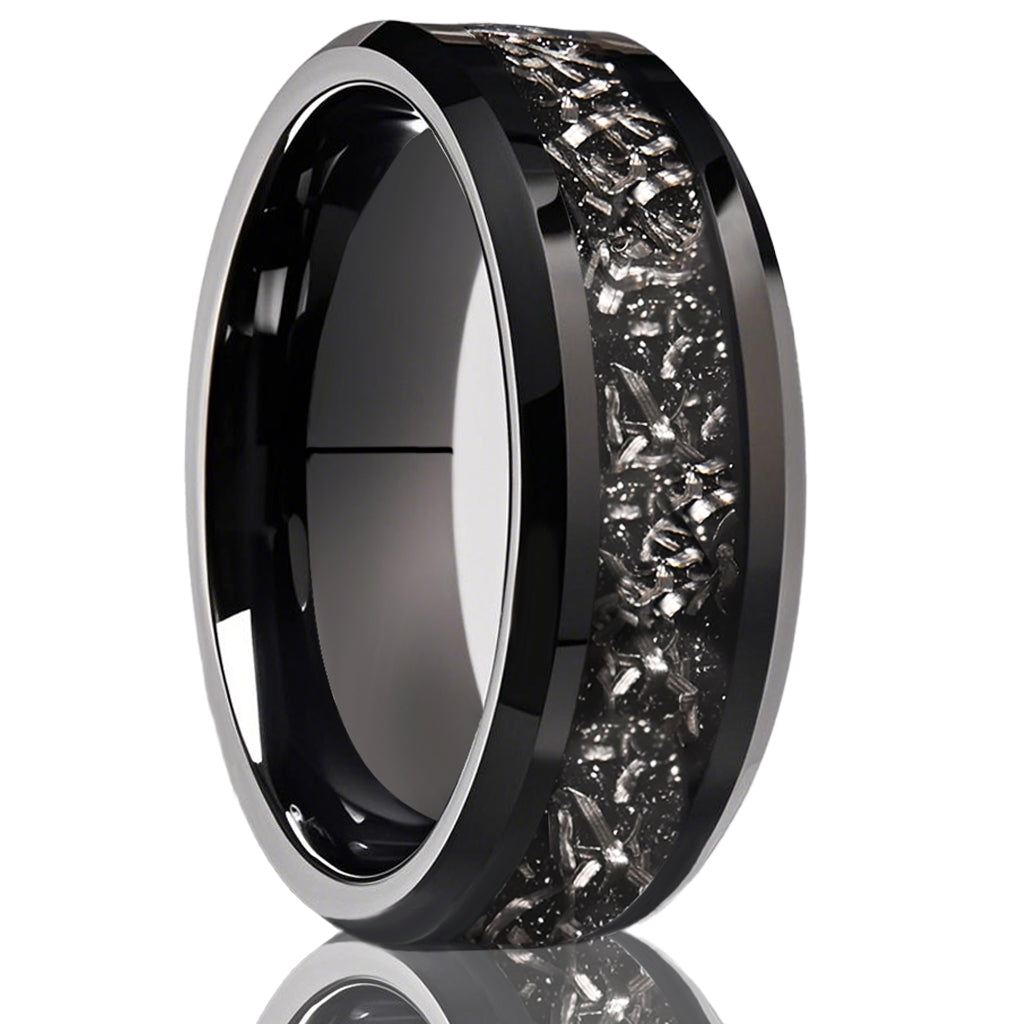 8mm Black Tungsten Carbide Ring, Men's Wedding Bands, Meteorite Ring, Wedding Ring, Engagement Ring