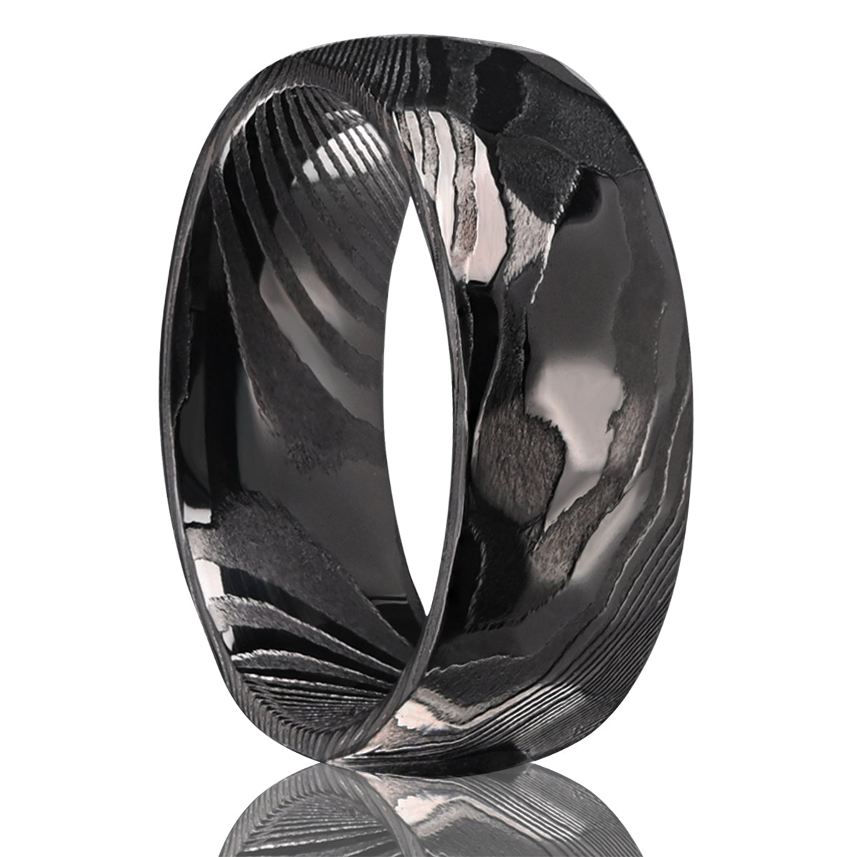 Ring Black Damascus Steel, Hammered Ring 8mm, Mens Wedding Band, Wedding Promise Rings, Engagement Rings for Men, Anniversary Ring